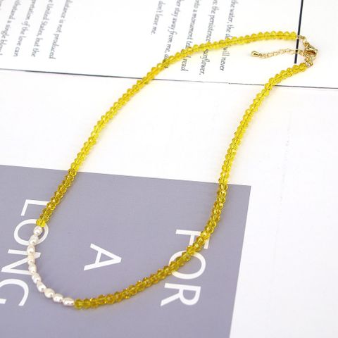 Splicing Crystal Beaded Pearl Necklace Clavicle Chain