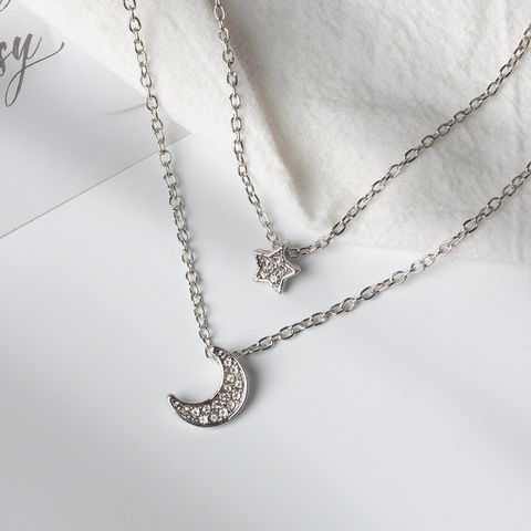 Full Diamond Star Moon Clavicle Chain Necklace