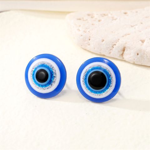 Pendientes De Ojo De Brillo Azul De Resina Simple Retro Pendientes De Ojo De Demonio De Moda Mujer