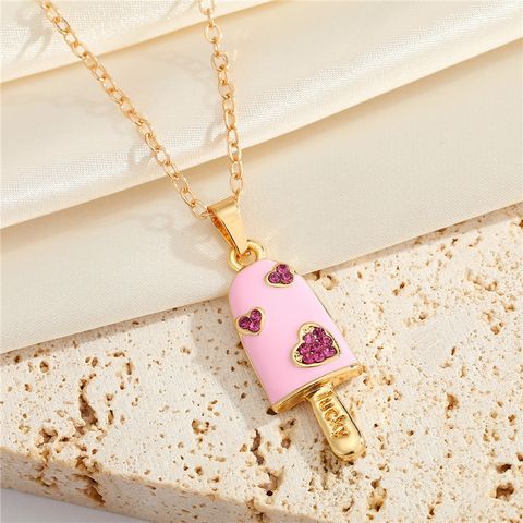 Korean Rhinestone Heart Ice Cream Necklace Cute Dripping Oil Pendant Necklace