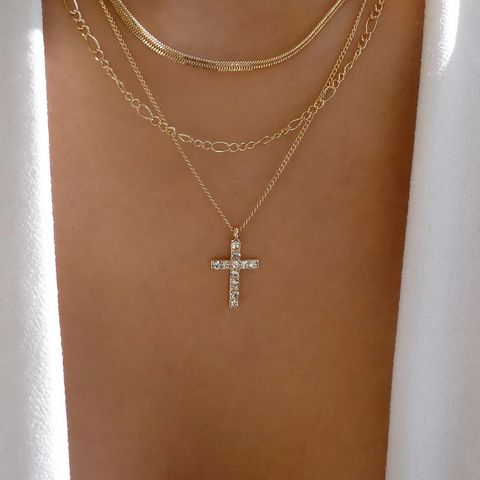 Vintage Style Simple Style Cross Alloy Wholesale Layered Necklaces