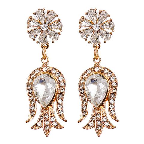 New European And American Retro Color Diamond Alloy Flower Earrings