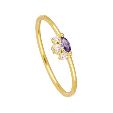 European And American Copper-plated 18k Real Gold Inlaid Purple Zircon Simple Tail Ring