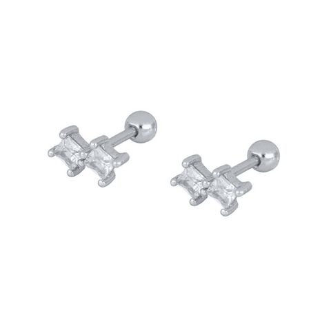 S925 Sterling Silver Four-claw Square Diamond Screw Women's Earrings