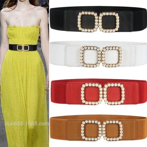 Cinturón De Moda De Faja Elástica Con Cinturón De Perlas Decorativas Para Mujer