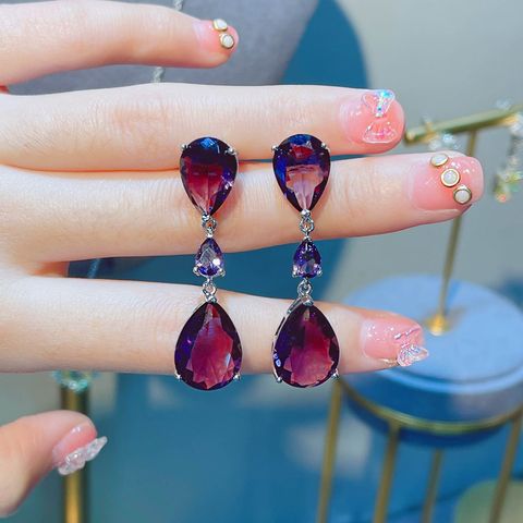 New Moissan Diamond Drop Earrings Female Fashion Colorful Diamond Copper Earrings
