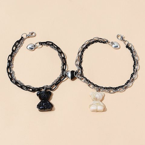 Korean Version Resin Bear Creative Couple Peach Heart Bracelet Set