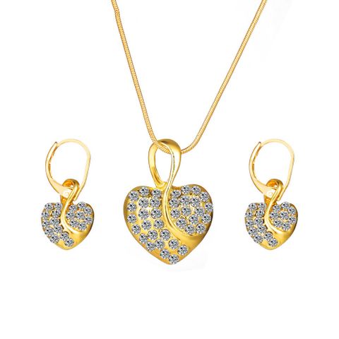 Creative Simple Women's Jewelry 18k Point Diamond Peach Heart Necklace And Earring Set