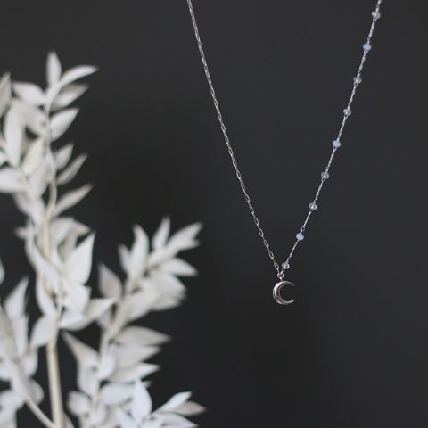 Transparent Crystal Beads Handmade Chain Moon Stitching Short Titanium Steel Necklace