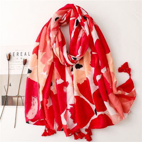 Spring And Summer Scarf Retro Red Scarf Bohemian Long Gauze Scarf