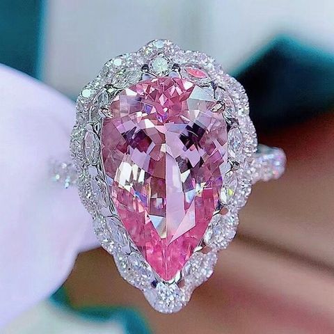 7.5 Carat Drop-shaped Natural Cherry Pink Morganite Adjustable Colorful Copper Ring