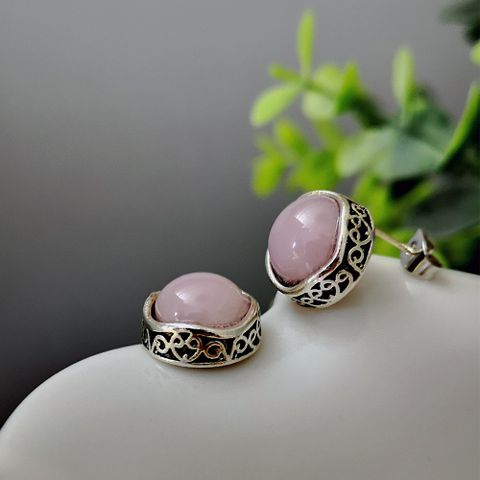 New Bohemian Retro Pink Crystal Natural Stone Flower Gem Earrings