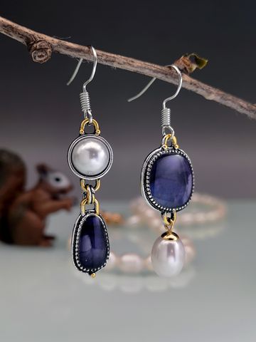 Asymmetrical Purple Blue Agate Pattern Freshwater Pearl Creative Exaggerated Earrings