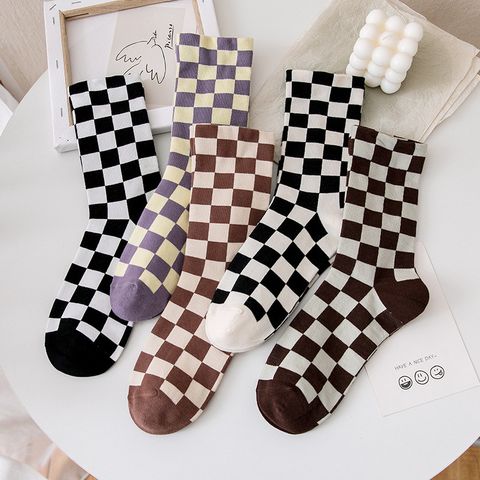 Checkerboard Socks Wholesale Women's Tube Cotton Long Tube Women's Autumn And Winter Socks