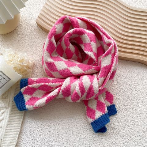 Clashing Color Diamond Lattice Knitted Wool Small Scarf Wholesale