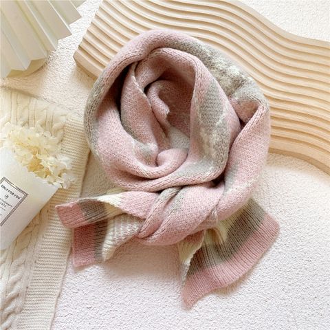 Short Clashing Color Lattice Knitted Wool Warm Small Scarf