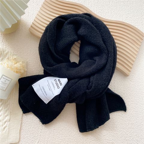 Korean Autumn And Winter Pure Color Patch Knitted Warm Scarf