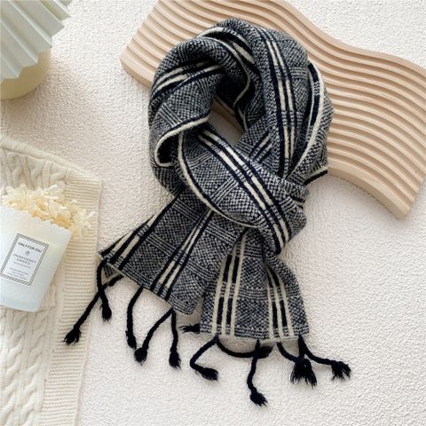 Plaid Tassel Autumn And Winter Knitted Warm Scarf