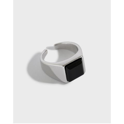 S925 Silver Geometric Square Micro-inlaid Agate Joint Ring Tail Ring
