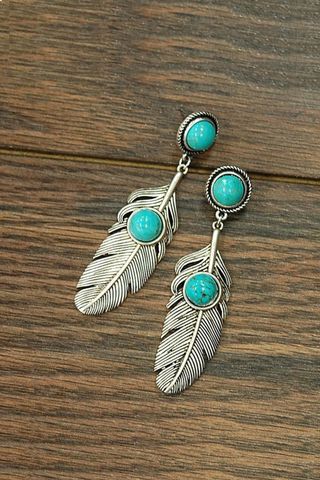 Bohemian Feather Turquoise Earrings Vintage Earrings