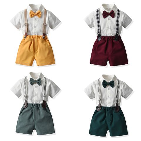 Children's Gentleman Set Korean Short-sleeved Shirt Fashion Suspender Shorts Two-piece Set