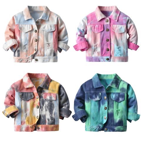 Multi-color Neutral Tie-dye Short New Children's Lapel Long-sleeved Denim Jacket