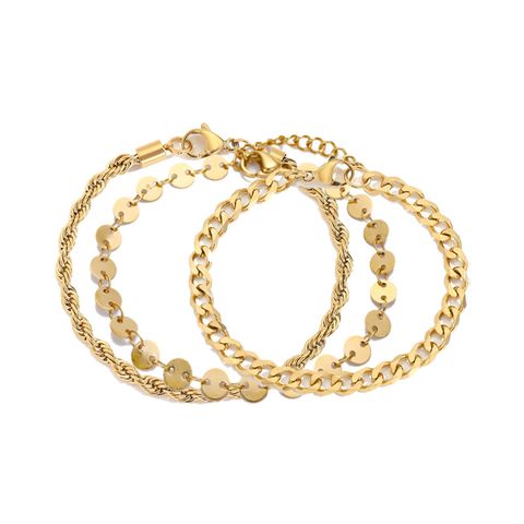 Simple Style Solid Color Stainless Steel 14K Gold Plated Rose Gold Plated Bracelets In Bulk