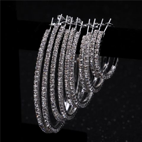 Fashion Geometric Big Alloy Artificial Diamond Hoop Earrings