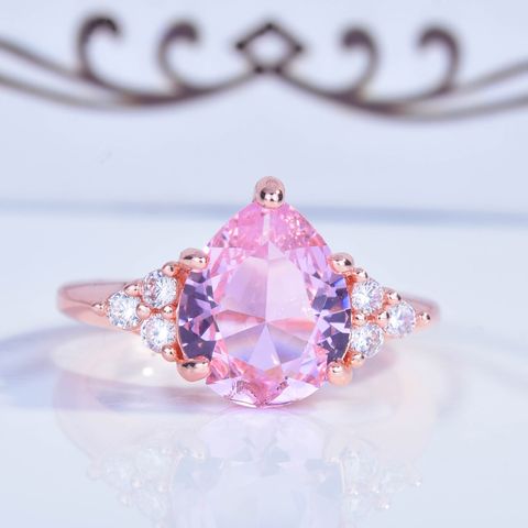 New Pink Diamond Rose Gold Drop Pear Shaped Ring European And American Simple Ring Female