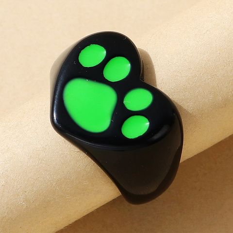 Hip-hop Unique Green Dog Paw Print Creative Resin Drip Ring
