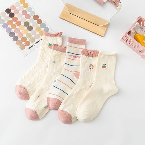 Pink Socks Women's Tube Socks Summer Thin Cotton Socks Cute Curling Stockings White Wholesale