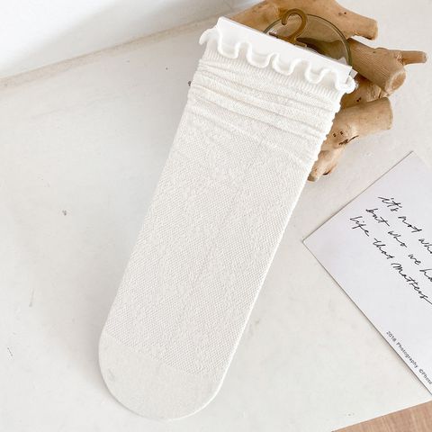 Women's Tube Socks Summer Thin Section Cute Japanese White Lace Hollow Pile Socks