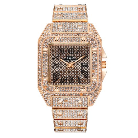 Reloj De Cuarzo Con Diamantes Y Banda De Acero Con Esfera Grande De Moda