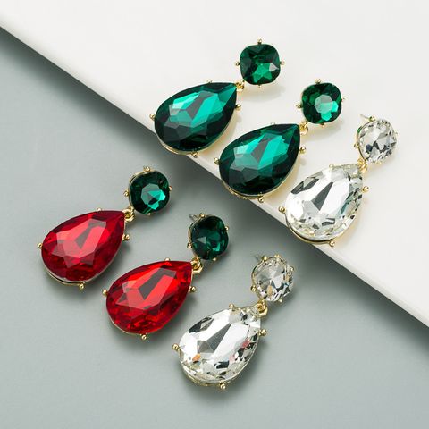 Alloy Drop-shaped Glass Earrings