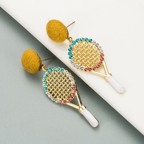 New Alloy Diamond Tennis Racket Earrings