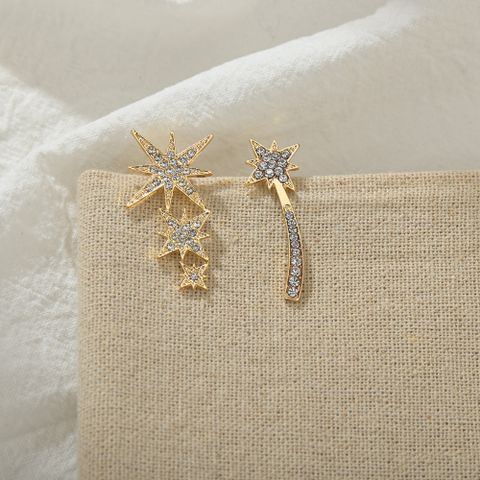 Star Asymmetrical Silver Needle Earrings