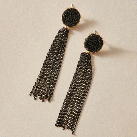 Black Retro Long Diamond Tassel Earrings