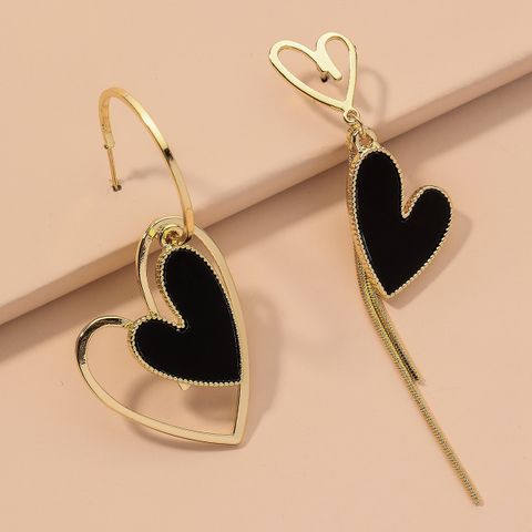 Black Asymmetric Heart Earrings