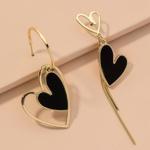 Black Asymmetric Heart Earrings