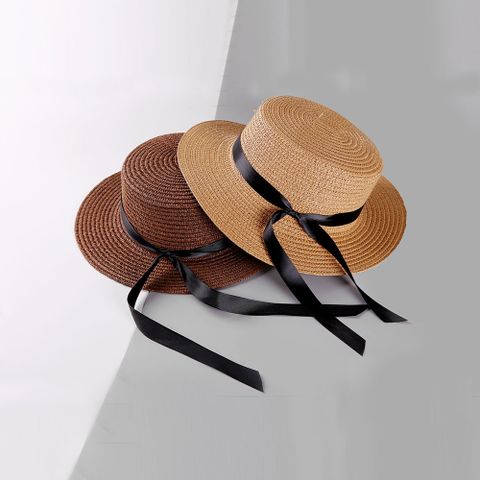 Knotted Ribbon Outdoor Sunscreen Straw Hat