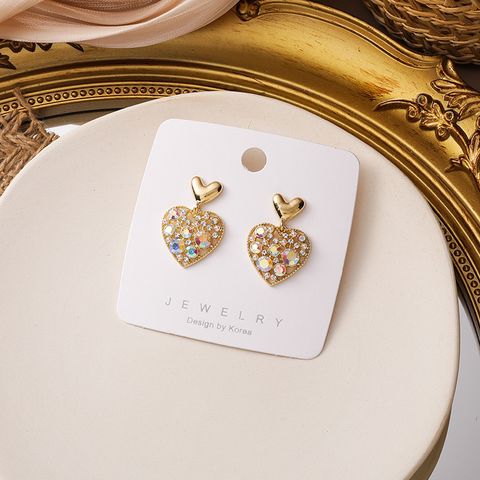 Korean Colorful Rhinestone Heart-shaped Earrings