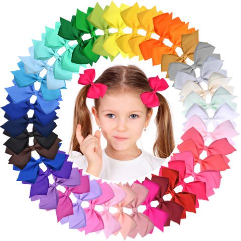 Children's Solid Color Ribbed Satin Ribbon Bow Hairpin Set