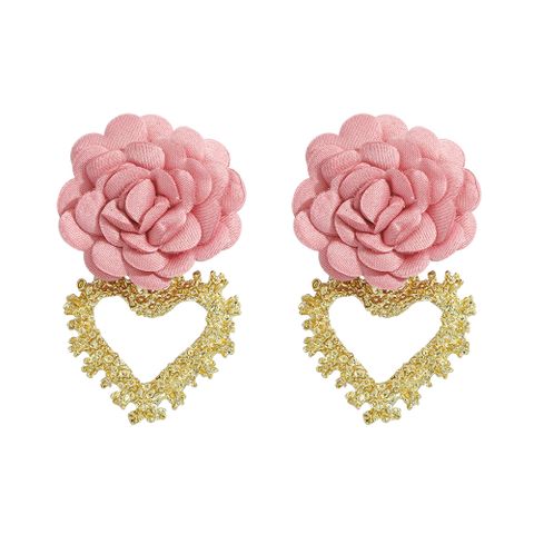 Heart-shaped Fabric Flower Earrings