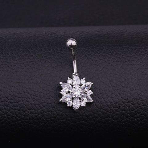 Fashion Flower Stainless Steel Inlaid Zircon Belly Ring
