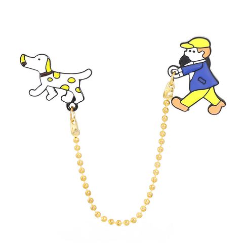 Cartoon Cute Boy Walking Dog Brooch