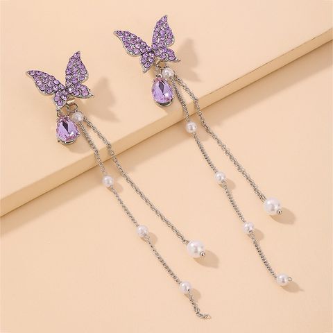 Koreanische Strass Schmetterling Perle Quaste Ohrringe