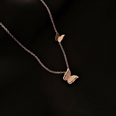 Cute Two Butterfly Titanium Steel Necklace