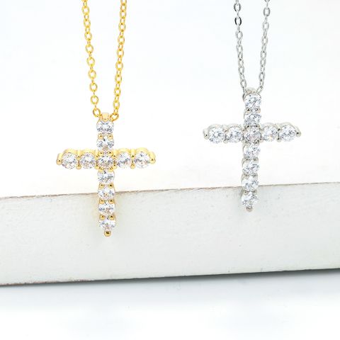 Fashion Cross Copper Zircon Necklace Wholesale