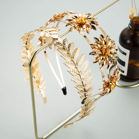 Baroque Golden Leaf Flower Double Rhinestone Headband