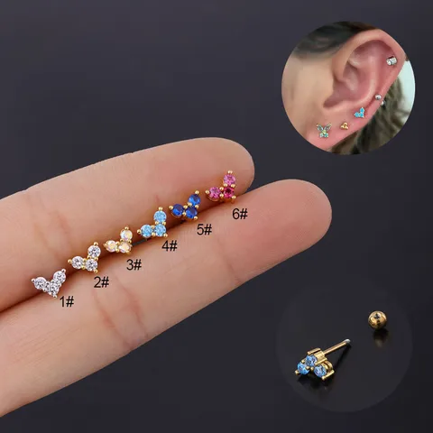 Piercing De La Oreja Corazón Cobre Enchapado Piedras Preciosas Artificiales